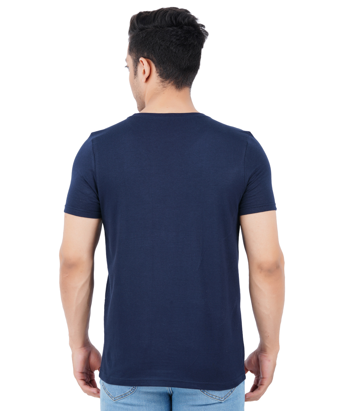 Casual T-shirts - 100% Cotton, Navy Color, Short Sleeves, Sizes M, L, Xl