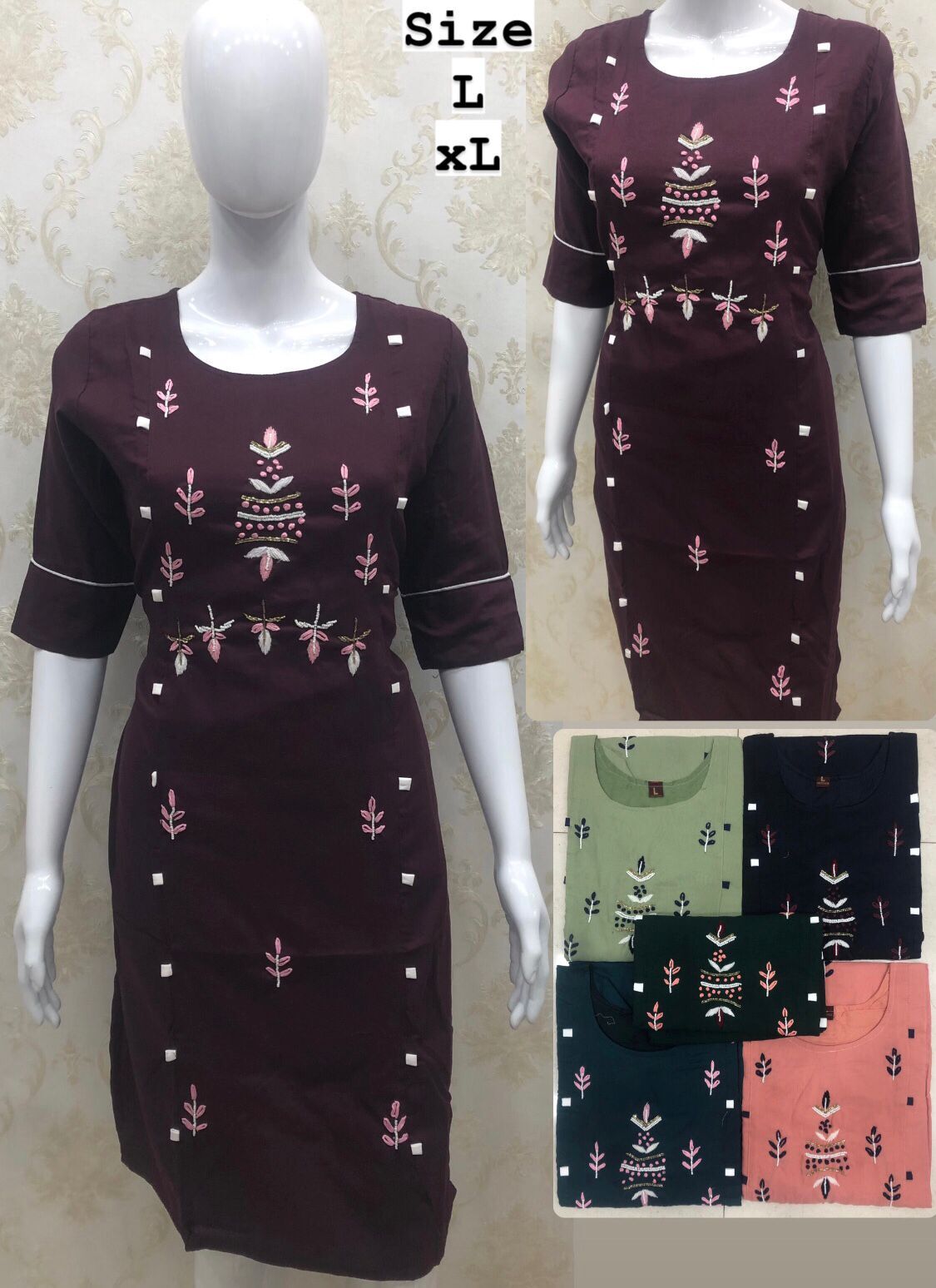 Handwork Kurti - Muslin Cotton Blend, Sizes M, L, Xl, Xxl | Handcrafted Design, Elegant Stitching, Soft Texture, Set Of 50 Pieces