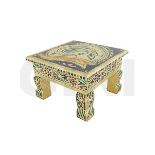 ब्राउन पूजा बाजोट गोल्डन चौकी