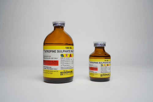 Atropine Sulphate Injection - 30 Ml & 100 Ml Vials | Veterinary Injectable Antidote For Organophosphorus Poisoning, Effective Co-therapy For Diarrhea, Reduces Peristalsis And Secretions