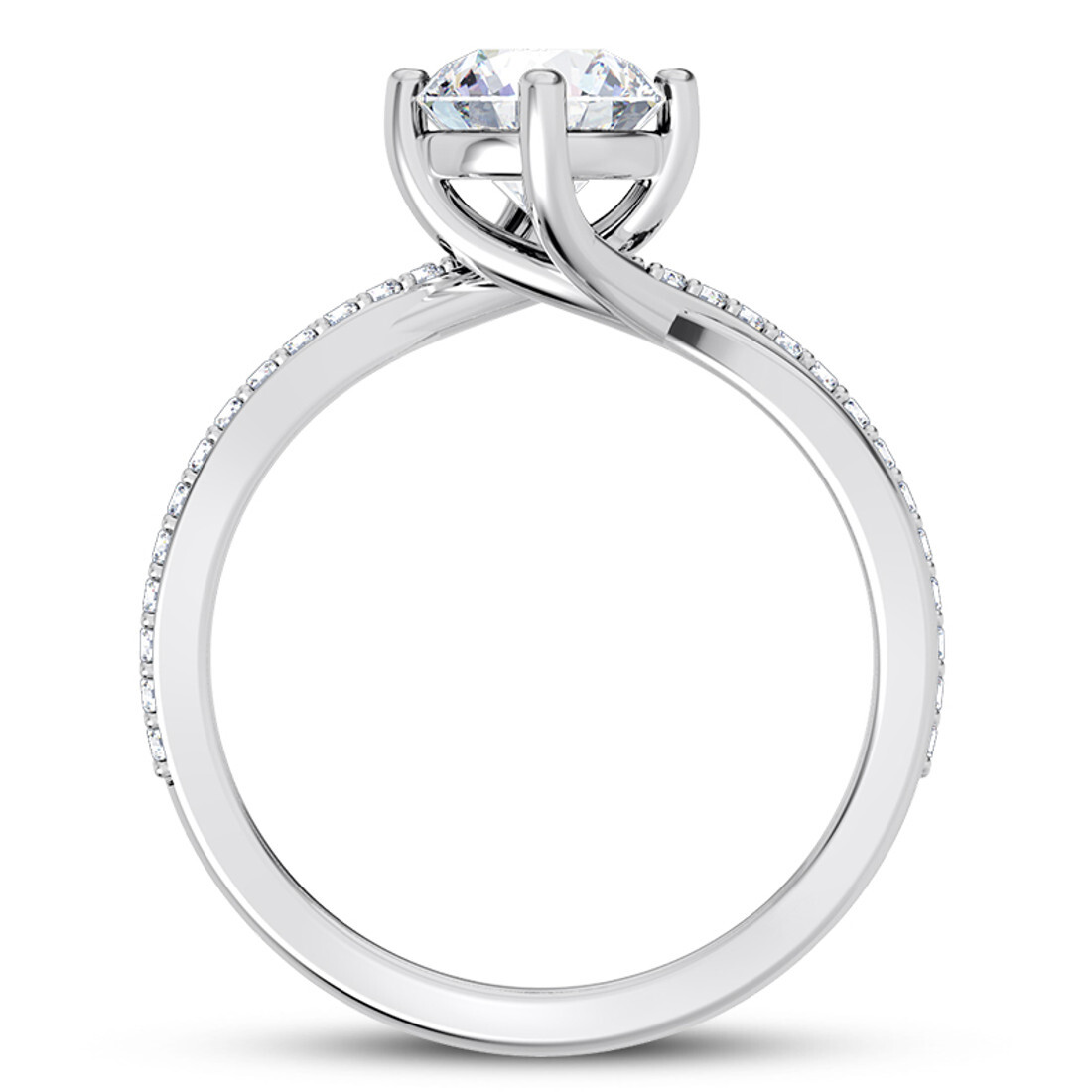 Solitaire Diamond Ring With Side Diamonds Twisted Bands In Synthetic Diamonds 18k White Gold 1.5 Ct Diamond Clarity: Vs2