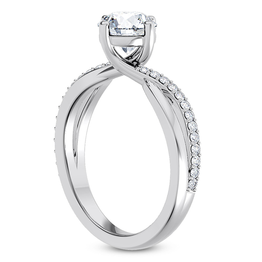 Solitaire Diamond Ring With Side Diamonds Twisted Bands In Synthetic Diamonds 18k White Gold 1.5 Ct Diamond Clarity: Vs2
