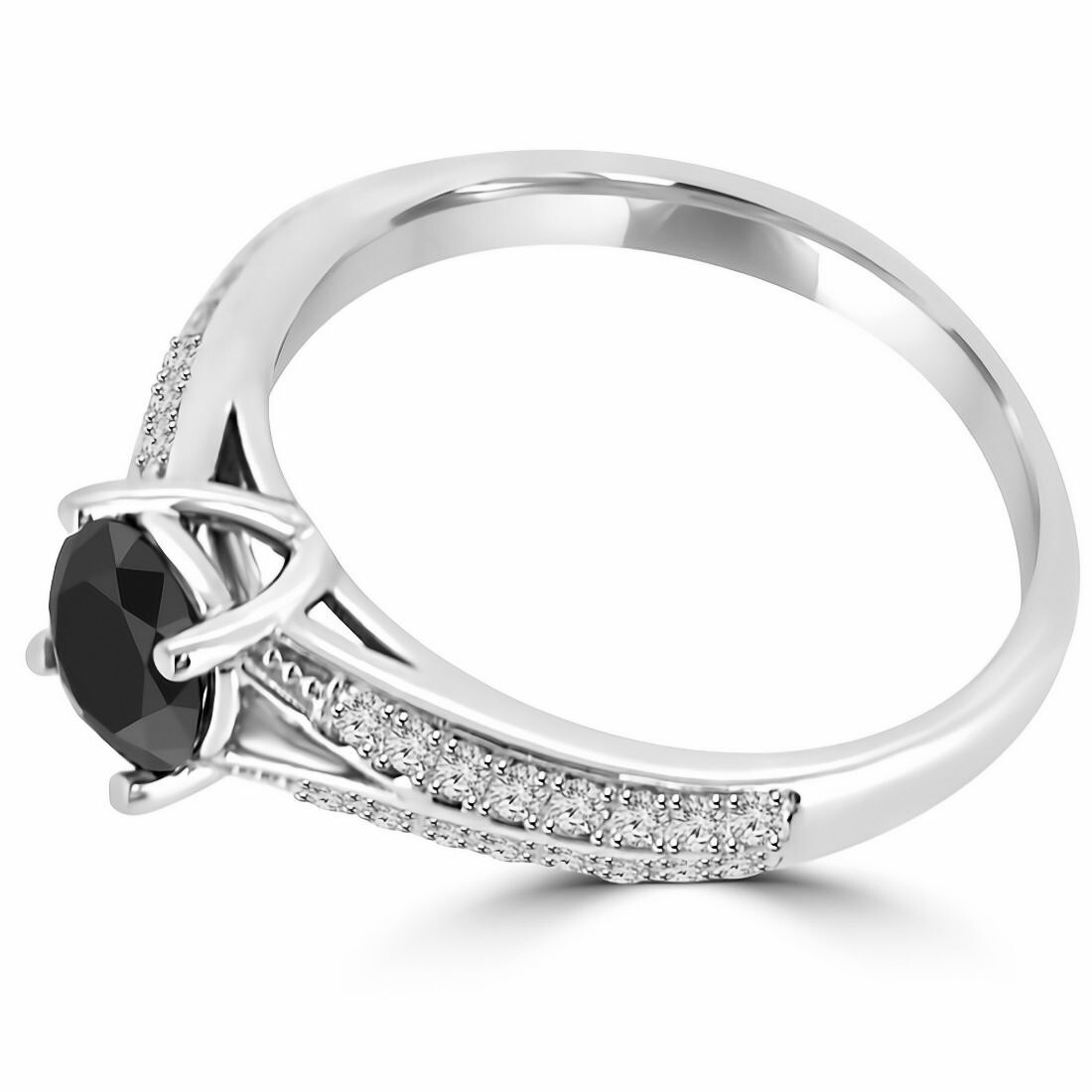 Round Shape Black Diamond Rings With Side Accents Lab Grown Diamonds 14k White Gold 1.5 Ct Diamond Clarity: Vs2