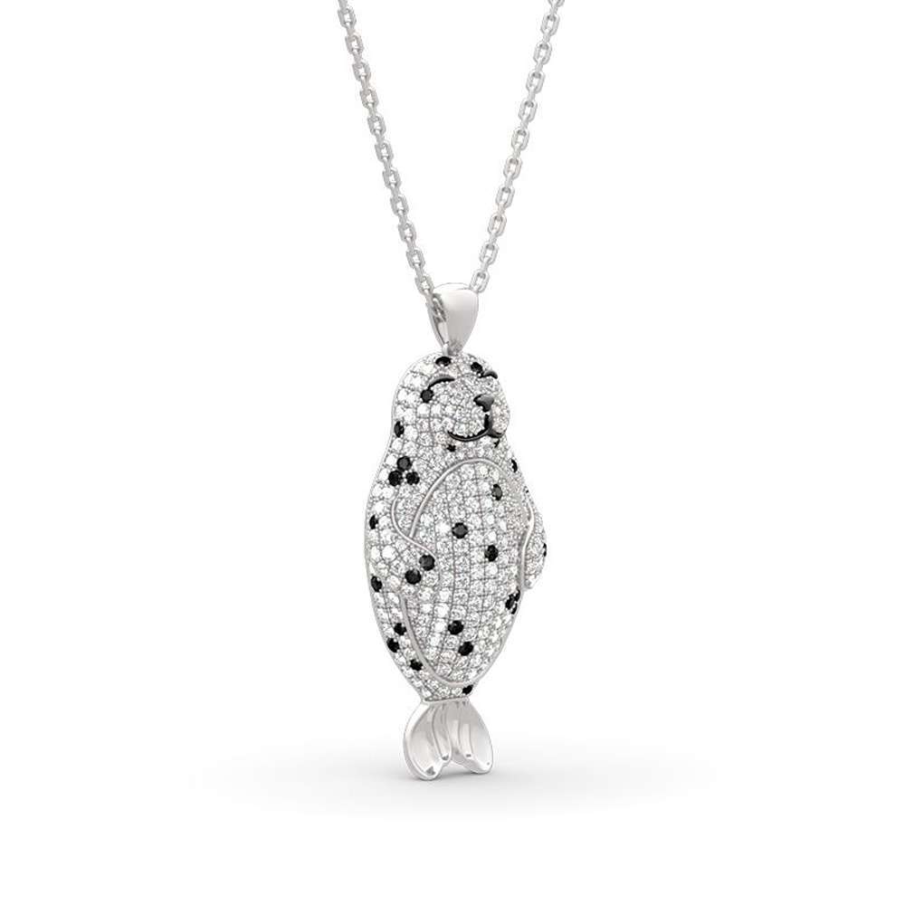 Fancy Seal Diamond Pendants In Synthetic Diamonds And Black Diamonds 10k White Gold Diamond Carat Weight: 4 Carat