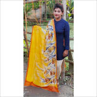 प्रिंटेड येलो हैंड पेंटेड प्योर सिल्क दुपट्टा