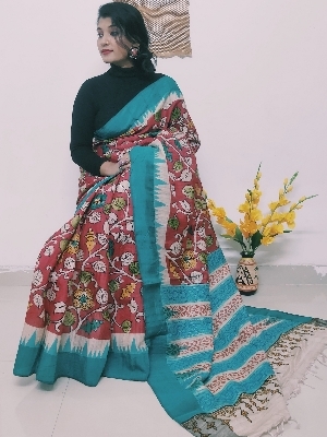 हाथ से बुनी हुई कलमकारी हाथ से पेंट की गई विधर्वा तासुर साड़ी