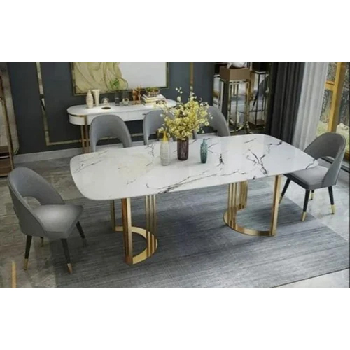 Marble Dining Table Set - Wooden Base, Customizable Dimensions | Modern Indian Style Design, Fine Finish and Timely Delivery