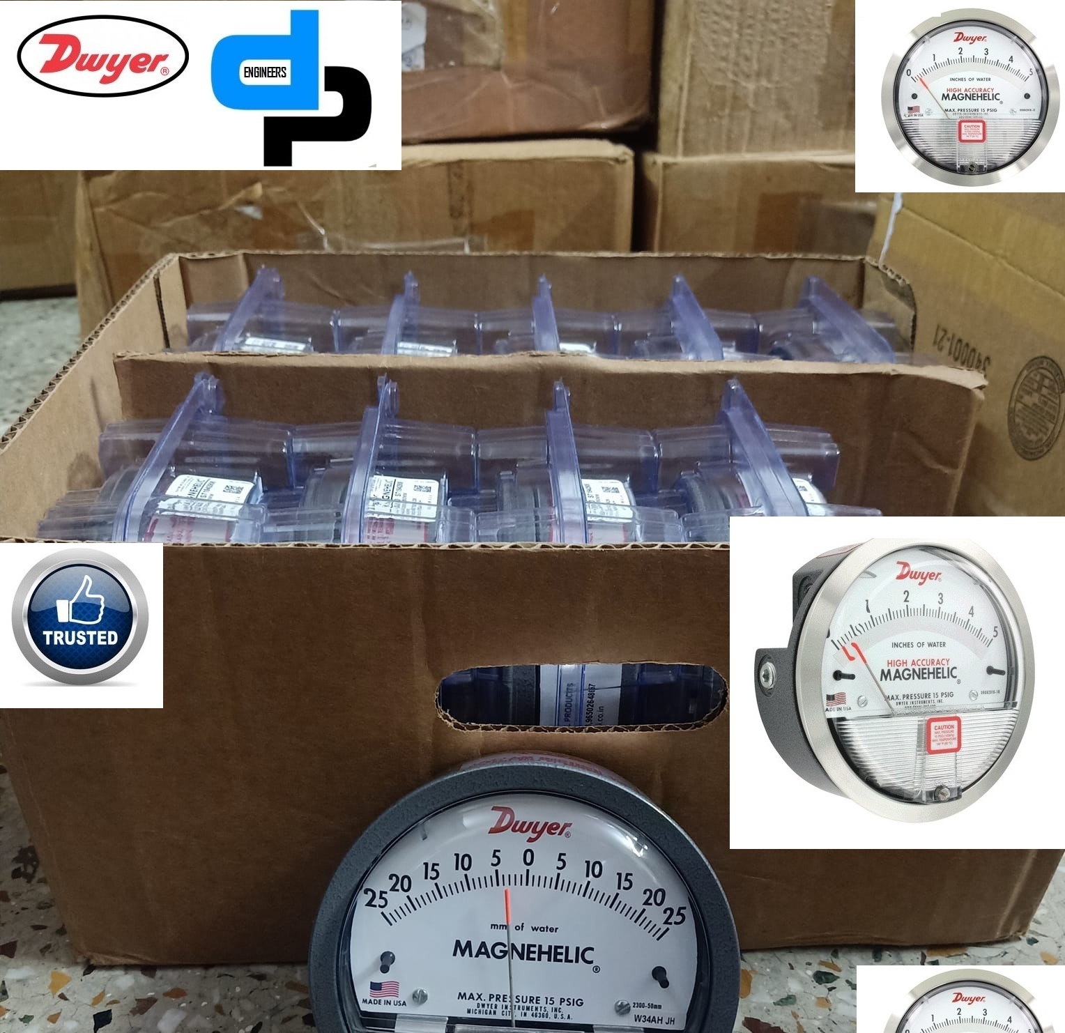 Magnehelic Gauge - Metal Alloy, 4-3/4" Diameter, Matte Gray Finish | Differs Construction, High Accuracy, Non-combustible Gas Compatible