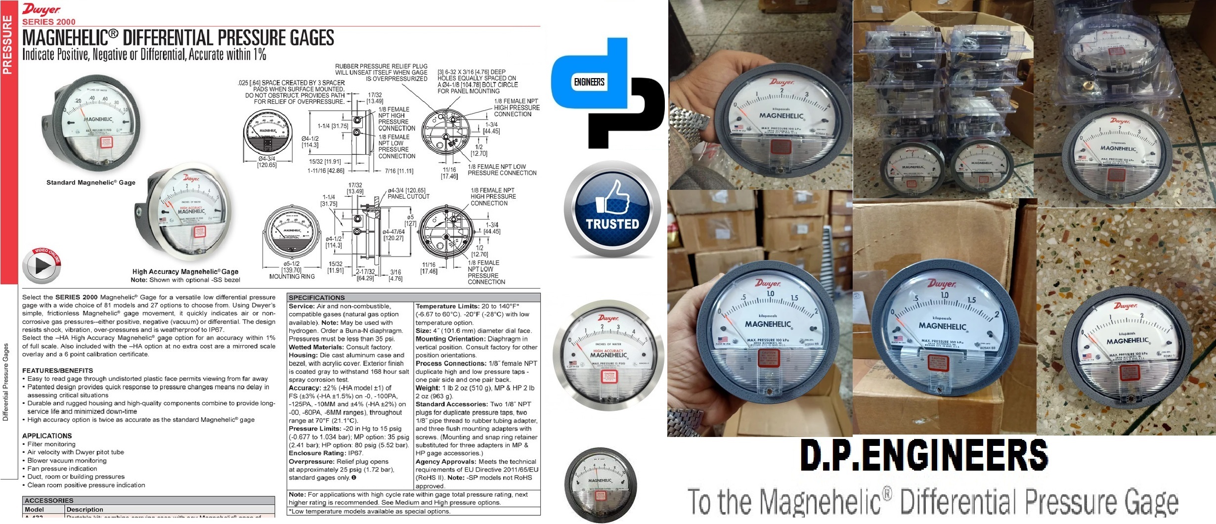 Magnehelic Differential Pressure Gauge - Metal Alloy, 112 Mm Diameter, Matte Black Finish | Low Cost, Accurate Within 2%, Ideal For Pharmaceuticals And Industrial Applications