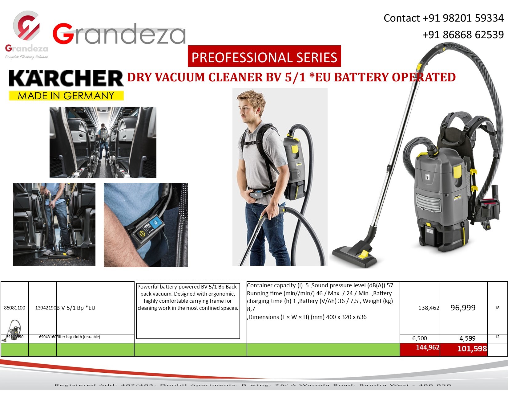 Karcher Bv 5/1 Dry Vacuum Cleaner Back Pack