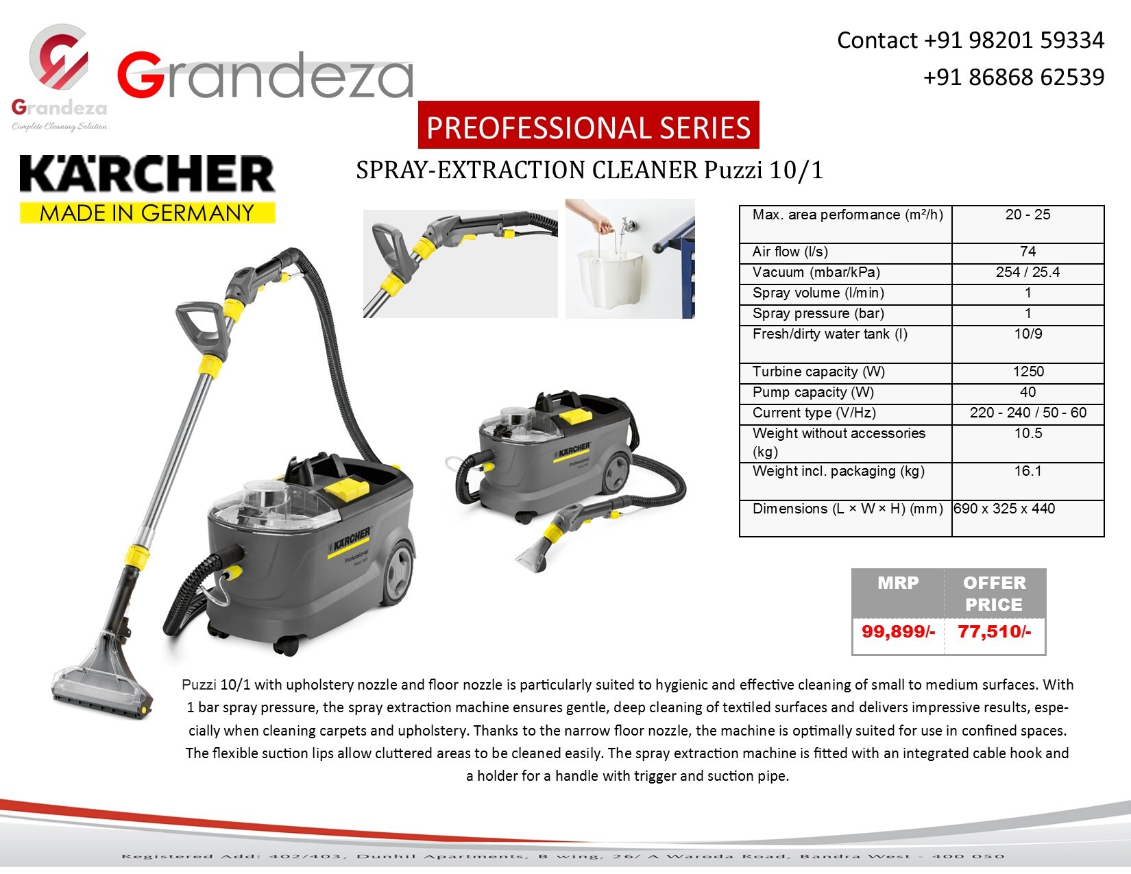 Karcher Puzzi 10/1 Upholstery Carpet N Sofa Cleaner - Cord Length: 7.5 Millimeter (Mm)