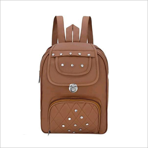 Ladies Push Lock Backpack - Leather Material, Customizable In Color And Design, Elegant Brown Finish
