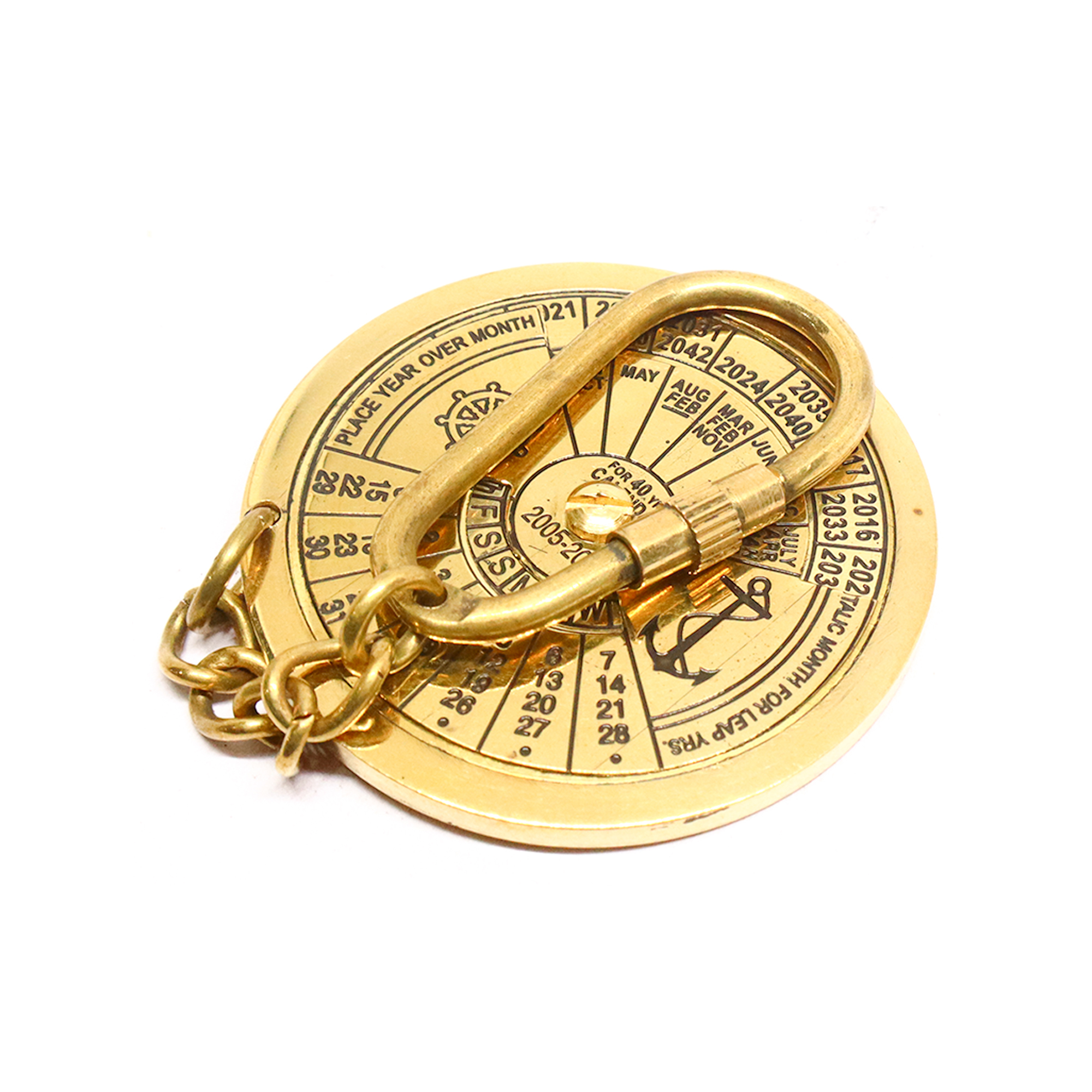 Brass Shiny Nautical 40 Year Calendar Key Ring