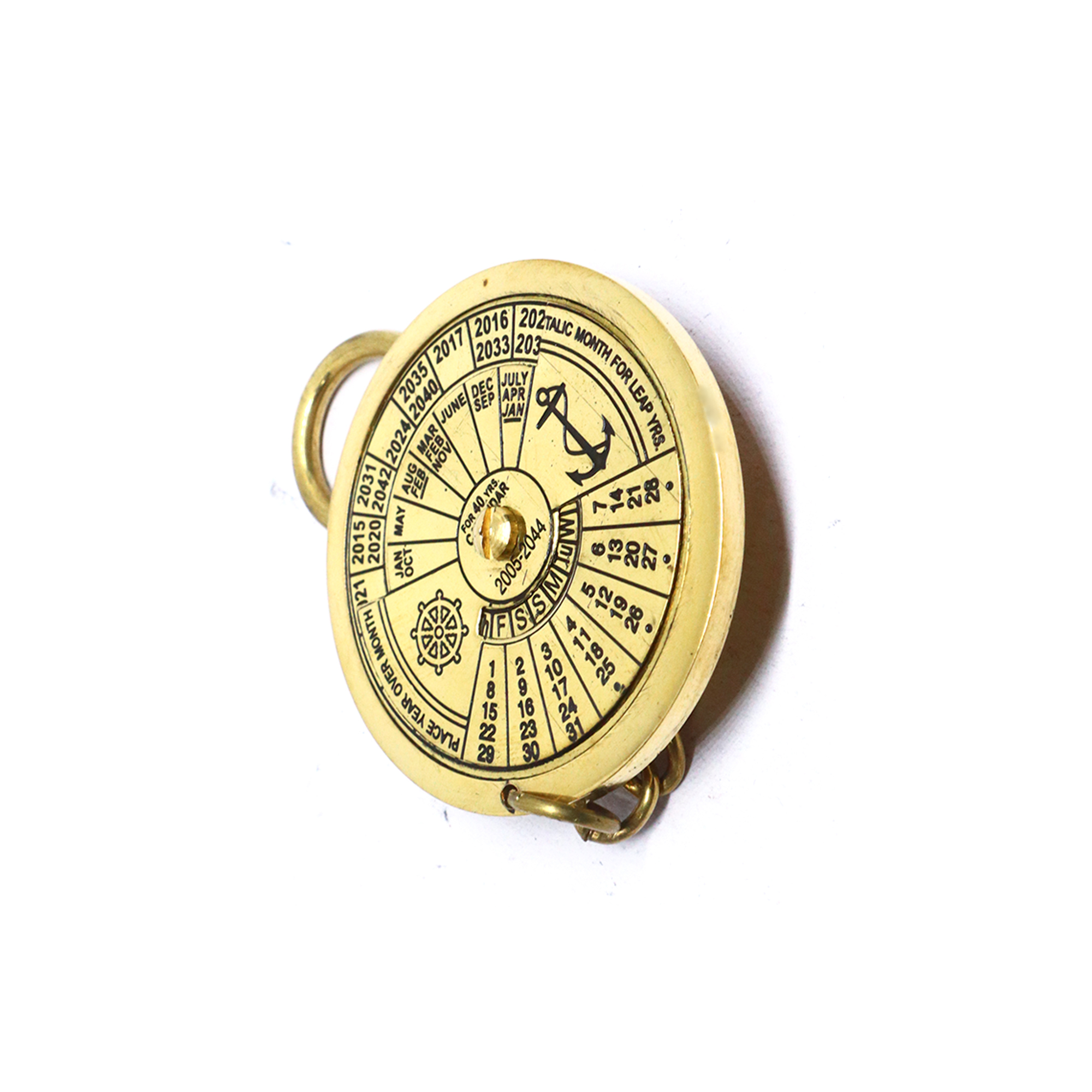 Brass Shiny Nautical 40 Year Calendar Key Ring
