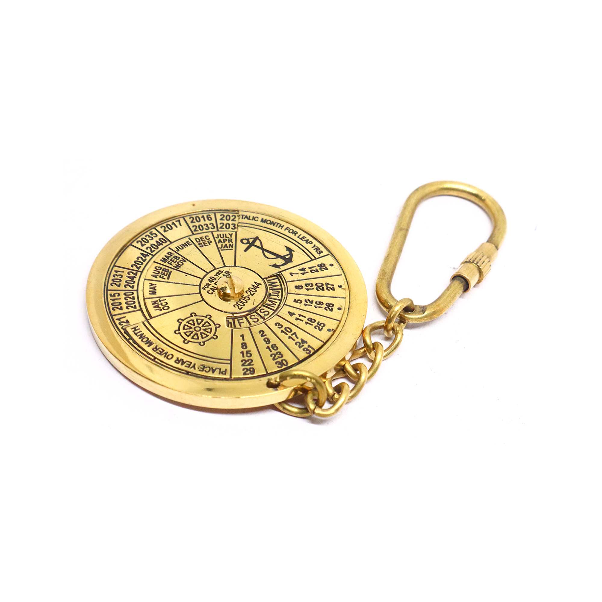 Brass Shiny Nautical 40 Year Calendar Key Ring