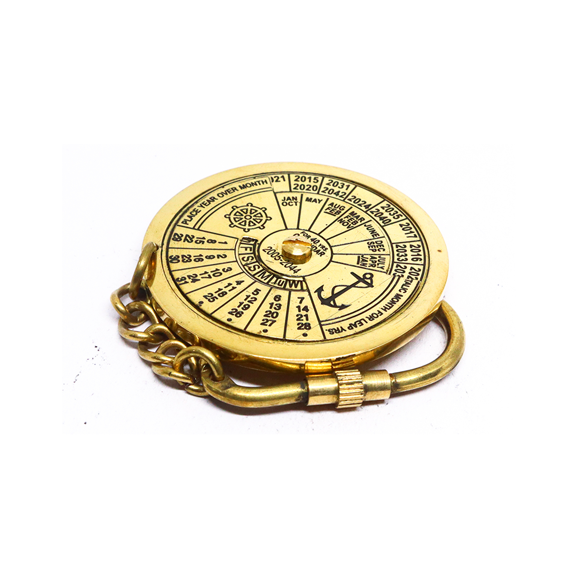Brass Shiny Nautical 40 Year Calendar Key Ring