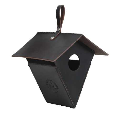 Handmade Lantern Shape Birdhouse - Leather, Vegan Leather, Synthetic Leather | Dark Brown, 17x17x18 cm Dimensions, Ideal for Small Birds