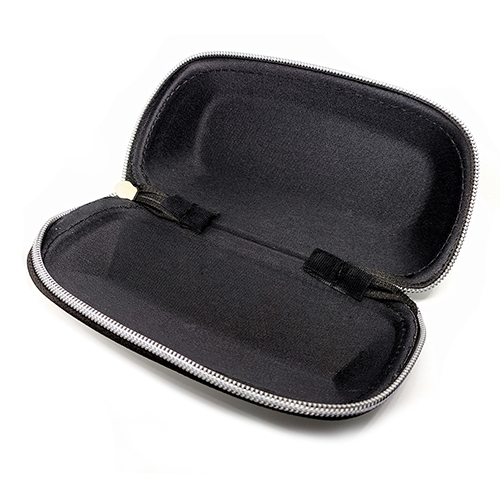 Black Fabric Print Eyewear Cases And Covers - Cotton Fabric, Custom Size & Design, Grey Color | Zipper Top Sealing With Security Feature