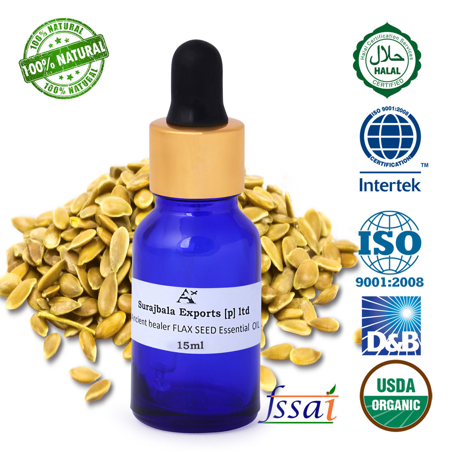 Flax Seed Essential Oil - 1000 Ml Liquid Formulation With 96% Purity For All Age Groups Store In Cool & Dry Place