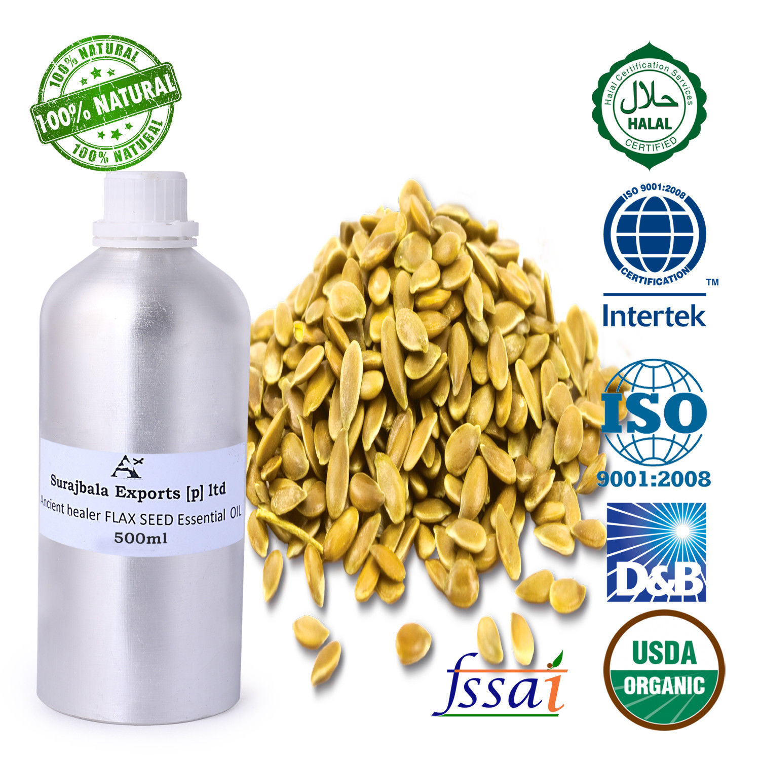 Flax Seed Essential Oil - 1000 Ml Liquid Formulation With 96% Purity For All Age Groups Store In Cool & Dry Place