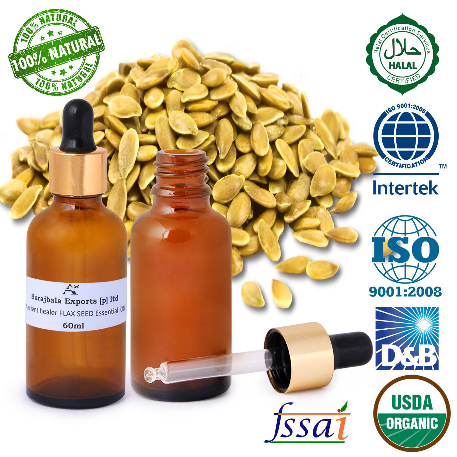 Flax Seed Essential Oil - 1000 Ml Liquid Formulation With 96% Purity For All Age Groups Store In Cool & Dry Place