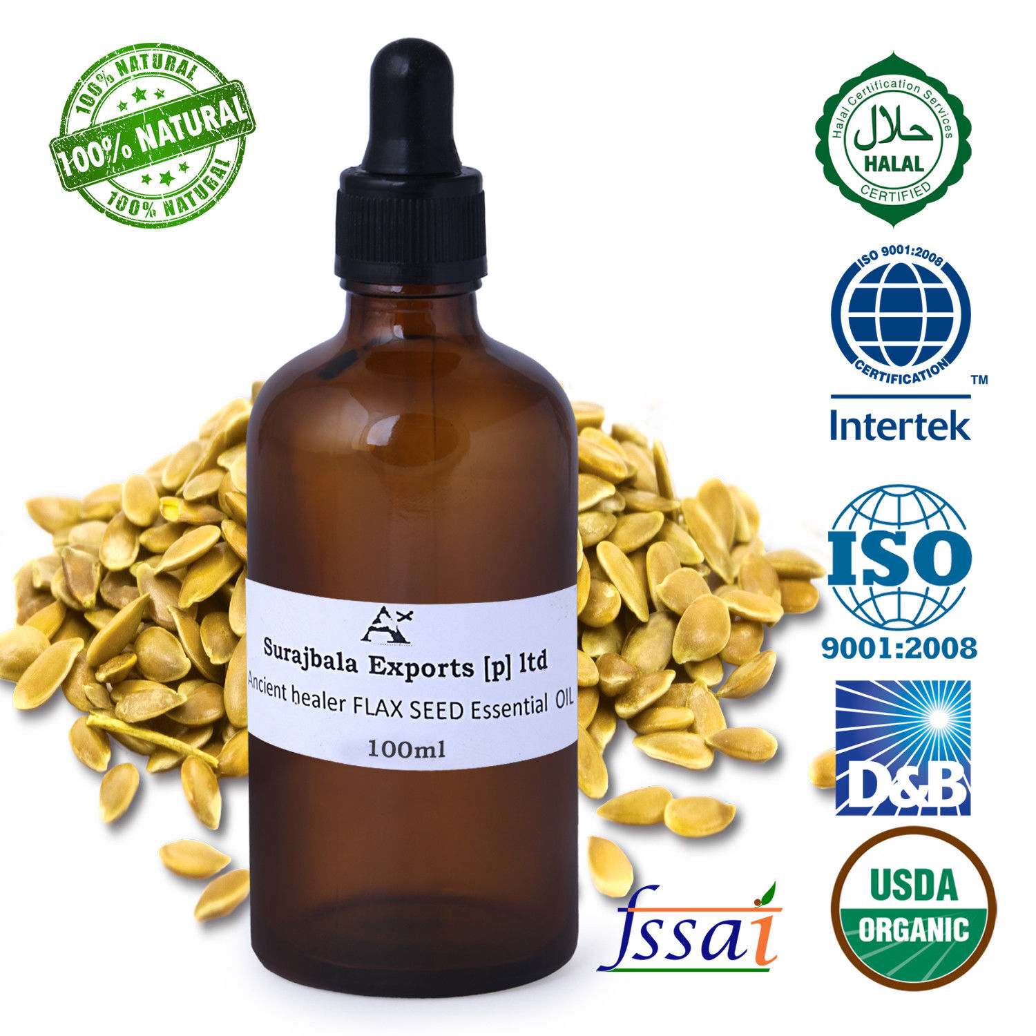 Flax Seed Essential Oil - 1000 Ml Liquid Formulation With 96% Purity For All Age Groups Store In Cool & Dry Place