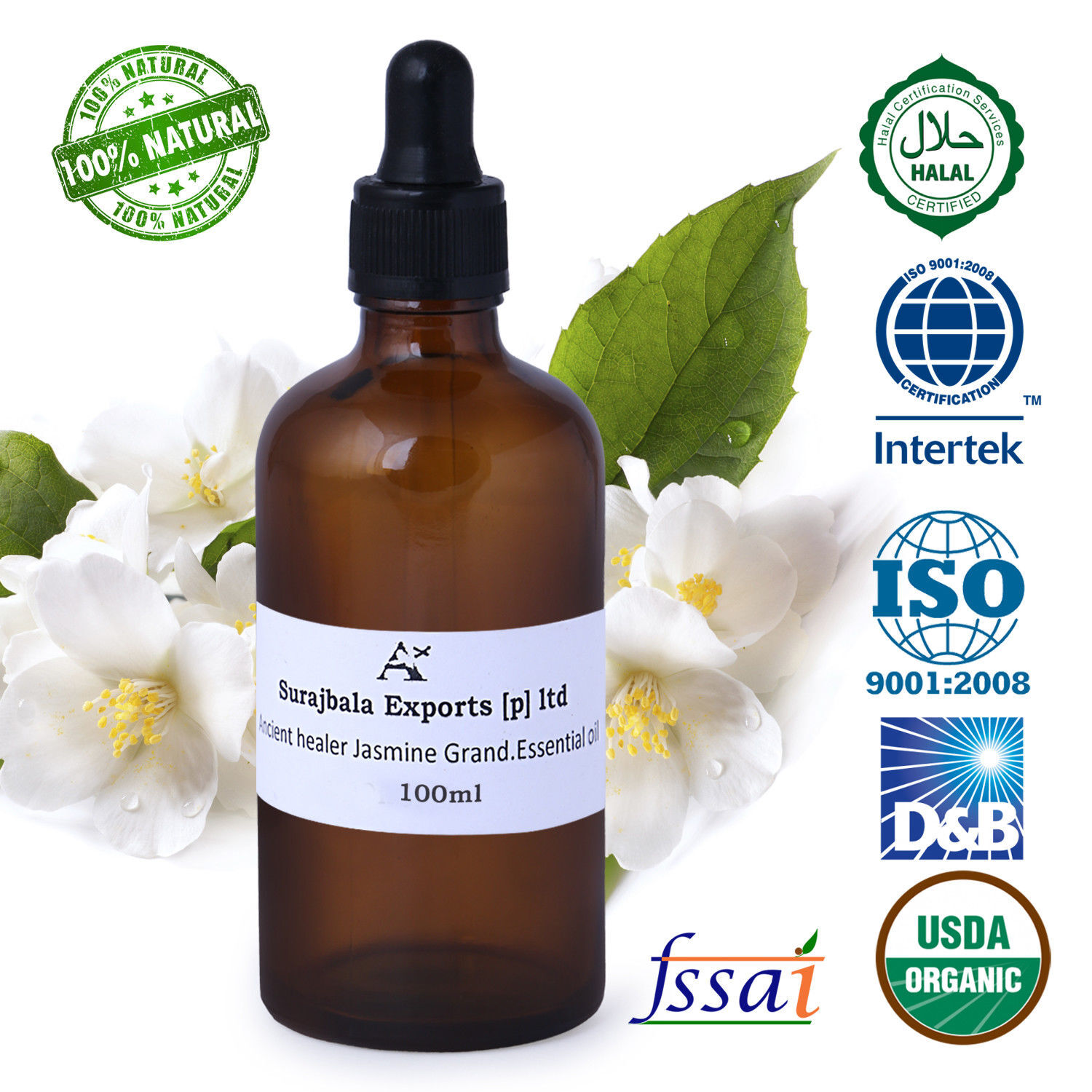 Jasmin Grand Essential Oil - 1000 Ml Liquid, 96% Purity From Fresh Jasmine Flowers, Ideal For All Ages, Store In Cool & Dry Place