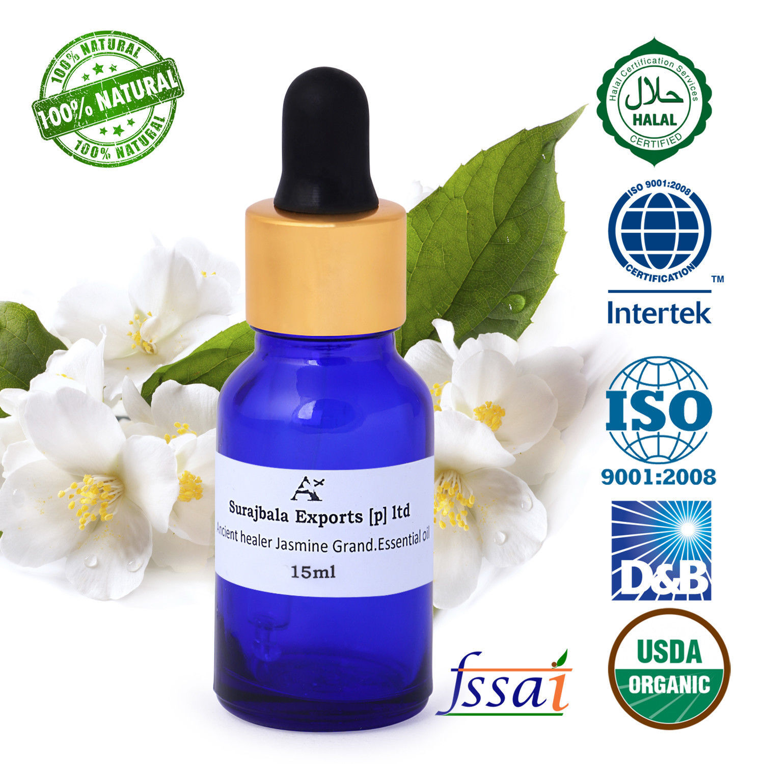 Jasmin Grand Essential Oil - 1000 Ml Liquid, 96% Purity From Fresh Jasmine Flowers, Ideal For All Ages, Store In Cool & Dry Place