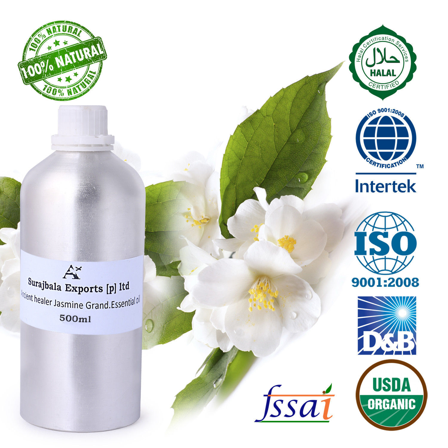 Jasmin Grand Essential Oil - 1000 Ml Liquid, 96% Purity From Fresh Jasmine Flowers, Ideal For All Ages, Store In Cool & Dry Place