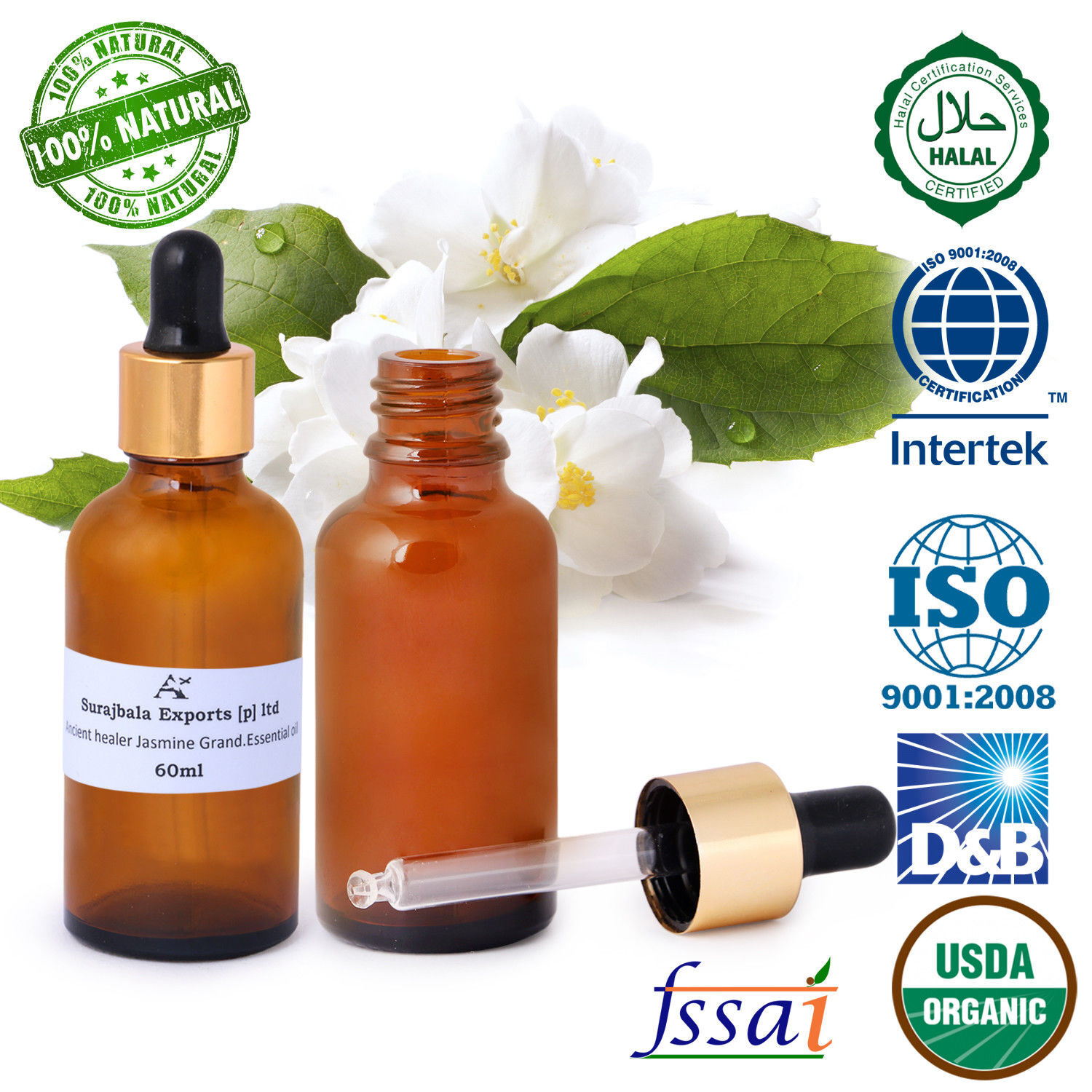 Jasmin Grand Essential Oil - 1000 Ml Liquid, 96% Purity From Fresh Jasmine Flowers, Ideal For All Ages, Store In Cool & Dry Place