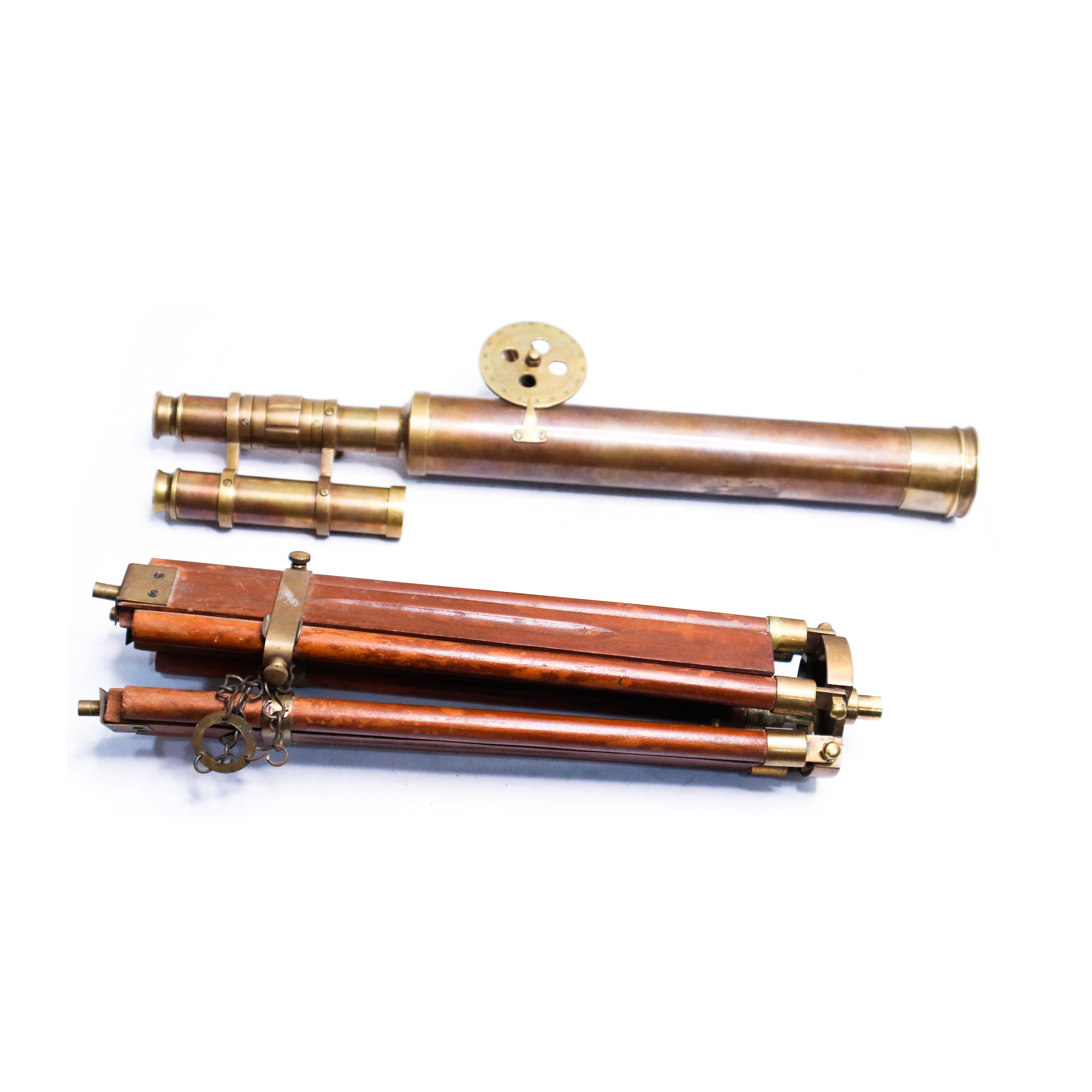 Handmade Antique Finish Double Barrel Brass Telescope With Tripod Stand