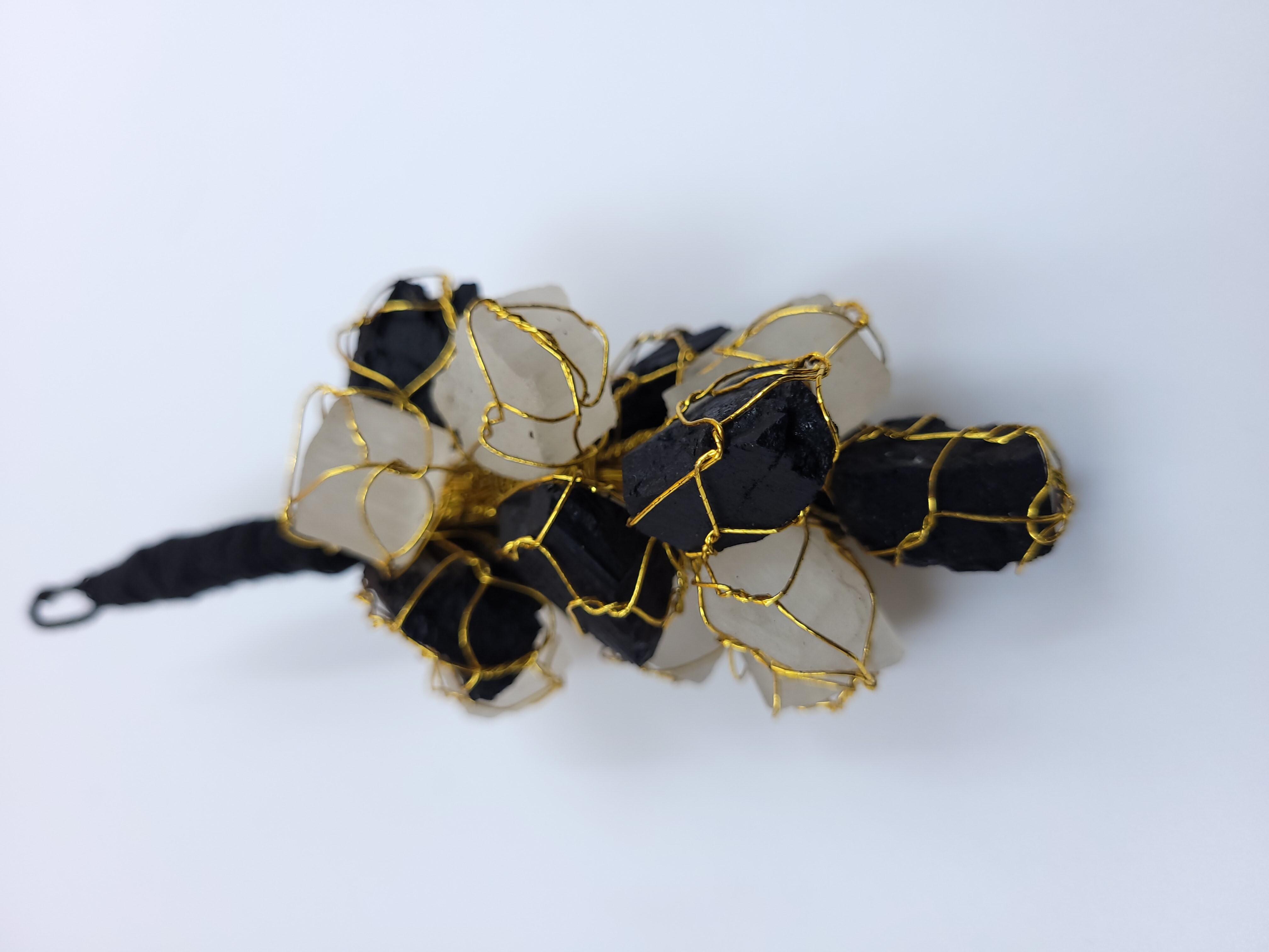 Selenite With Black Tourmaline Hanger - Natural Stone, Black + White Color, Powerful Protection Against Negativity And Emf Radiation