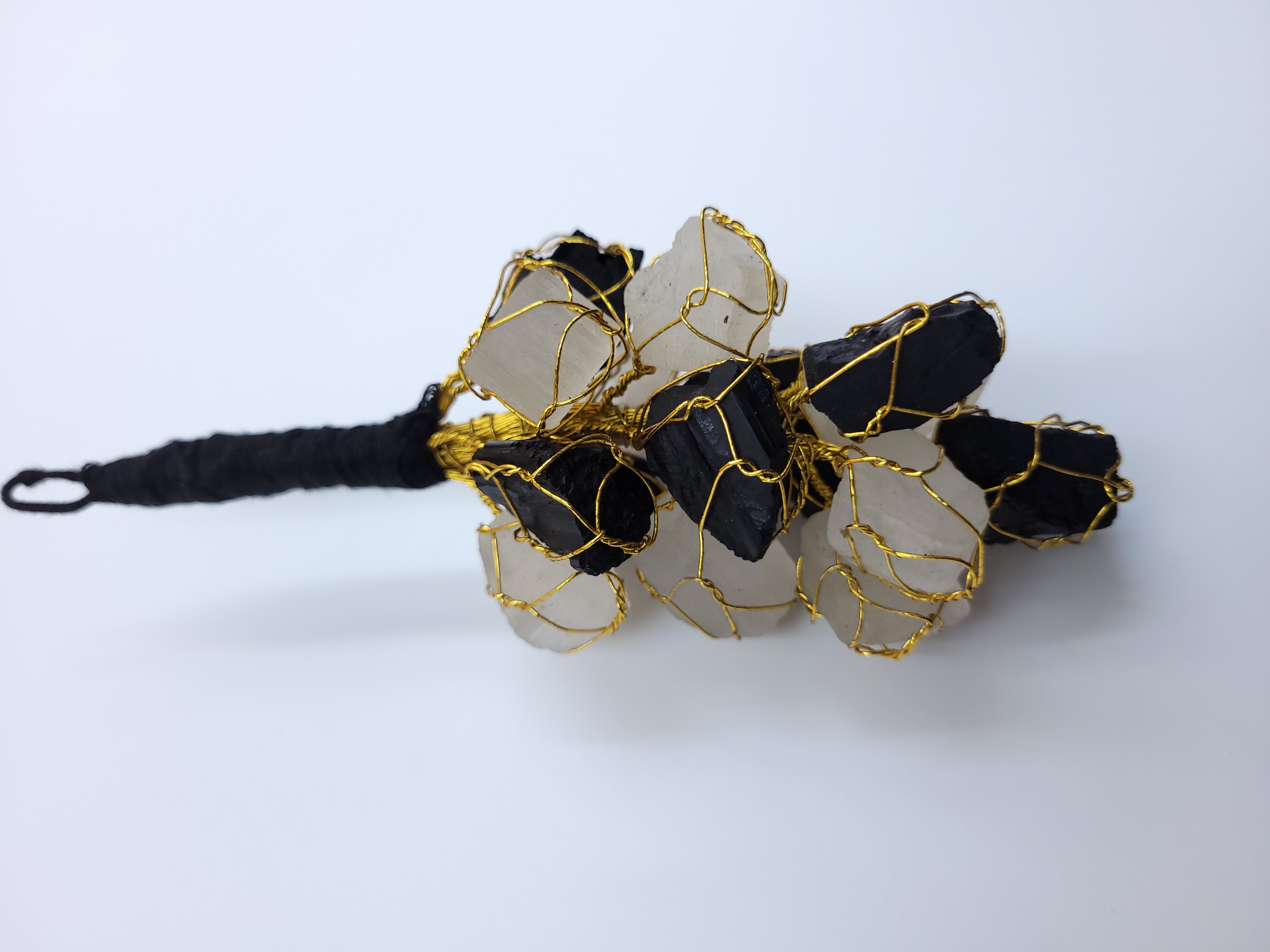 Selenite With Black Tourmaline Hanger - Natural Stone, Black + White Color, Powerful Protection Against Negativity And Emf Radiation