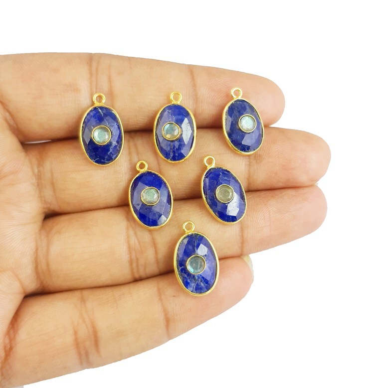 Multicolor Natural Double Stone Size 14x10mm 925 Silver Bezel Pendant