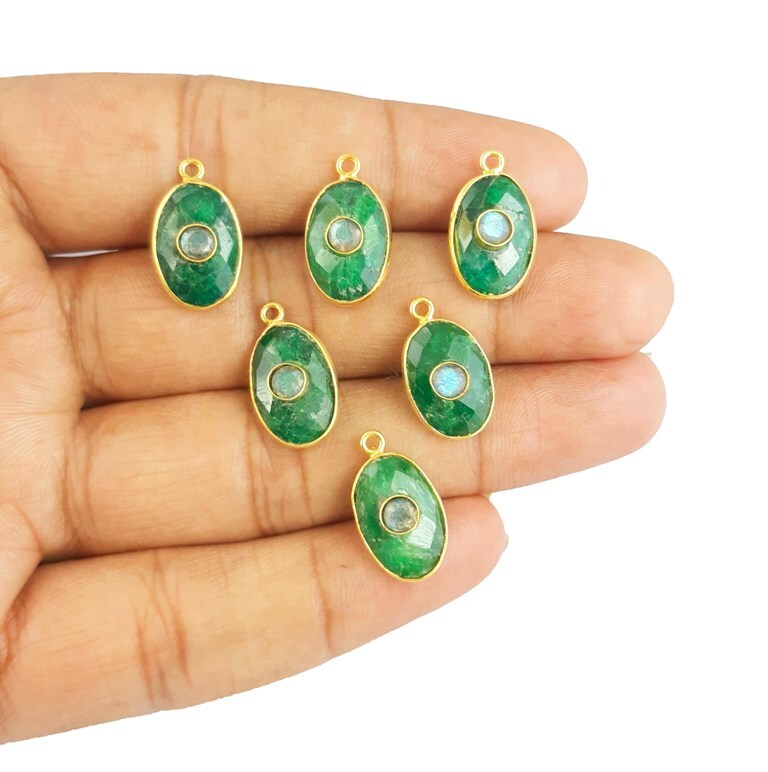 Multicolor Natural Double Stone Size 14x10mm 925 Silver Bezel Pendant