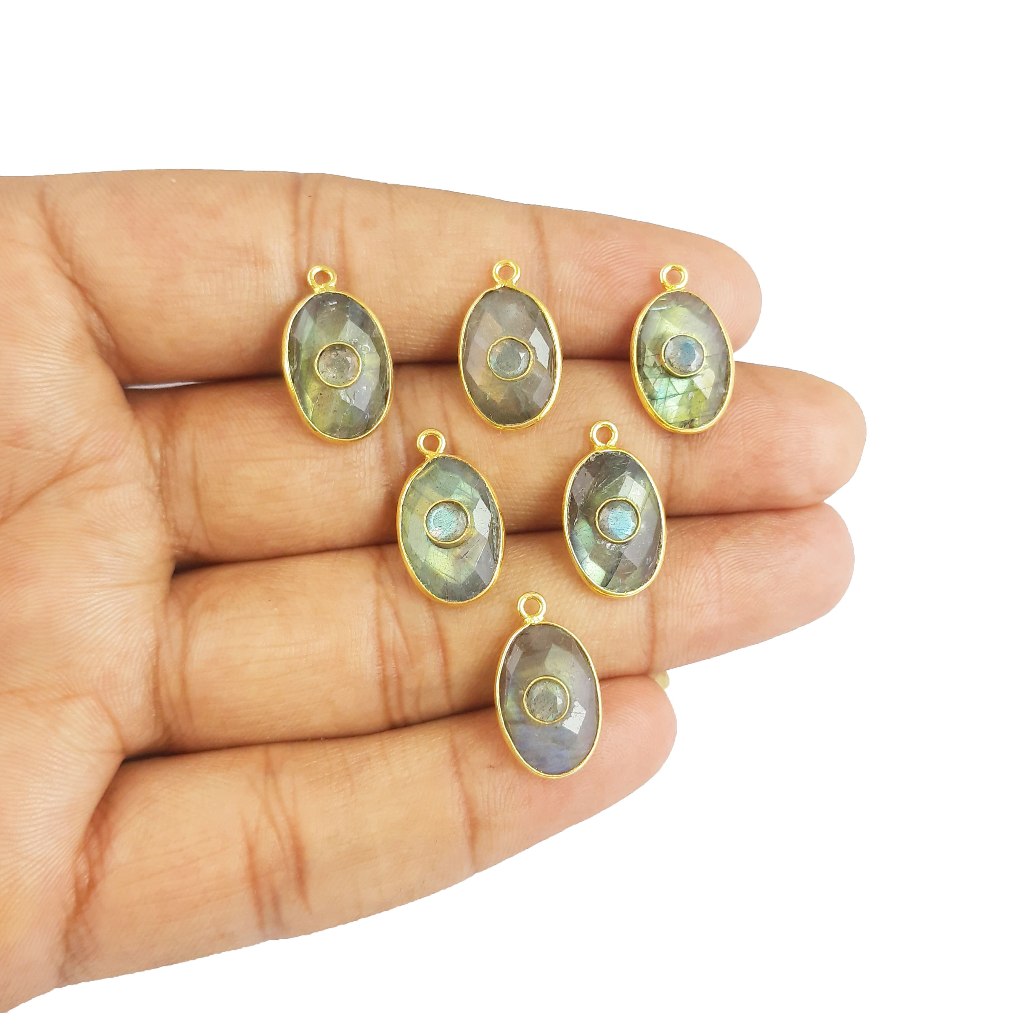 Multicolor Natural Double Stone Size 14x10mm 925 Silver Bezel Pendant