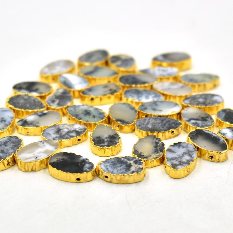 Multicolor Natural Gemstone Slice Shape Electroplated Pendant