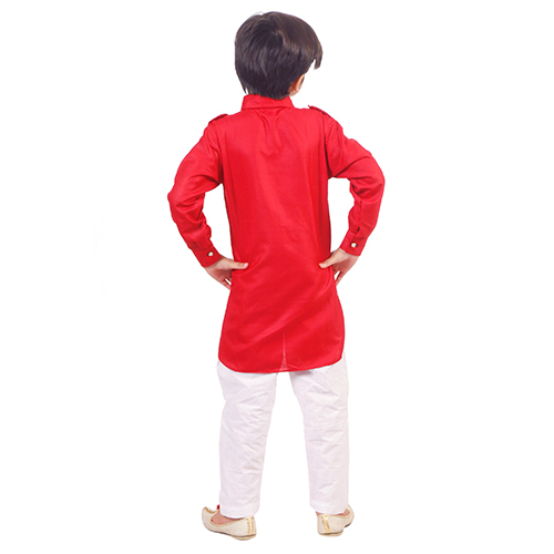 Cotton Pathani Suit - Modern Design, Full Sleeves | Quick Dry, Washable, Red And White For Boys