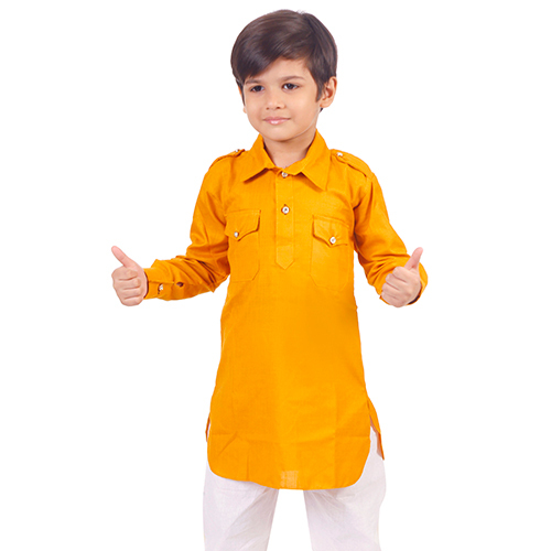 Boys Pathani Suit - Cotton, Full Sleeves, Yellow & White | Quick Dry, Washable, Modern Style