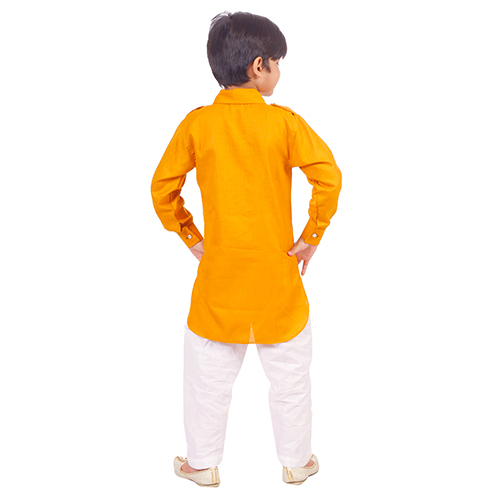 Boys Pathani Suit - Cotton, Full Sleeves, Yellow & White | Quick Dry, Washable, Modern Style