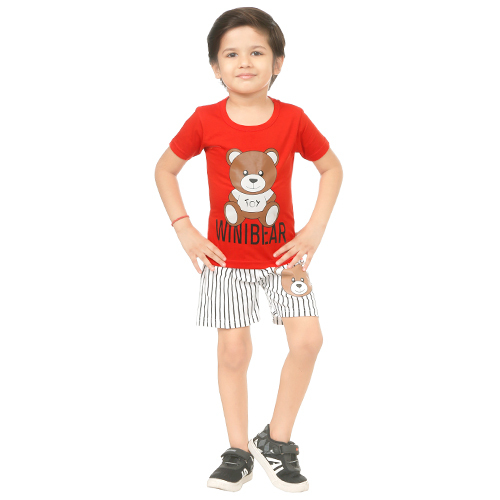 Washable Boys Red T-shirt And Shorts