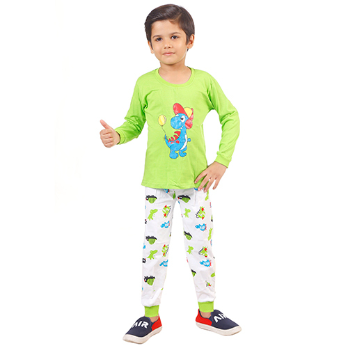Boys Green Full T-shirt And Trouser - Cotton Material Full Sleeves Multiple Sizes & Designs | Quick Dry Washable Comfortable & Easy To Wear