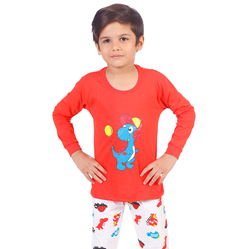 Boys Round Neck T-shirt And Trouser - Cotton, Full Sleeves, Red | Quick Dry, Washable For Comfortable All-day Wear