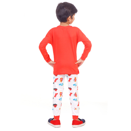 Boys Round Neck T-shirt And Trouser - Cotton, Full Sleeves, Red | Quick Dry, Washable For Comfortable All-day Wear