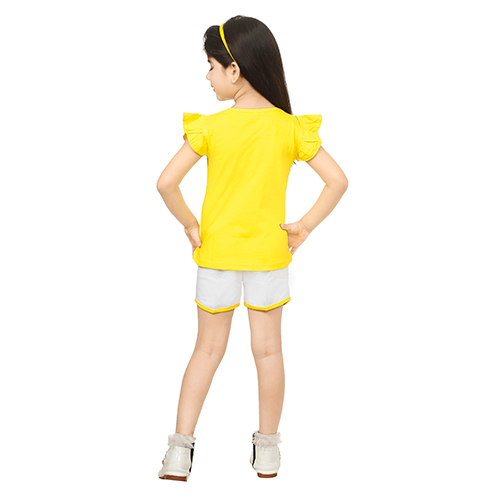 Girl Yellow T-shirt And Shorts - Cotton, Sleeveless, Yellow Color | Quick Dry, Washable, Perfect For Special Occasions