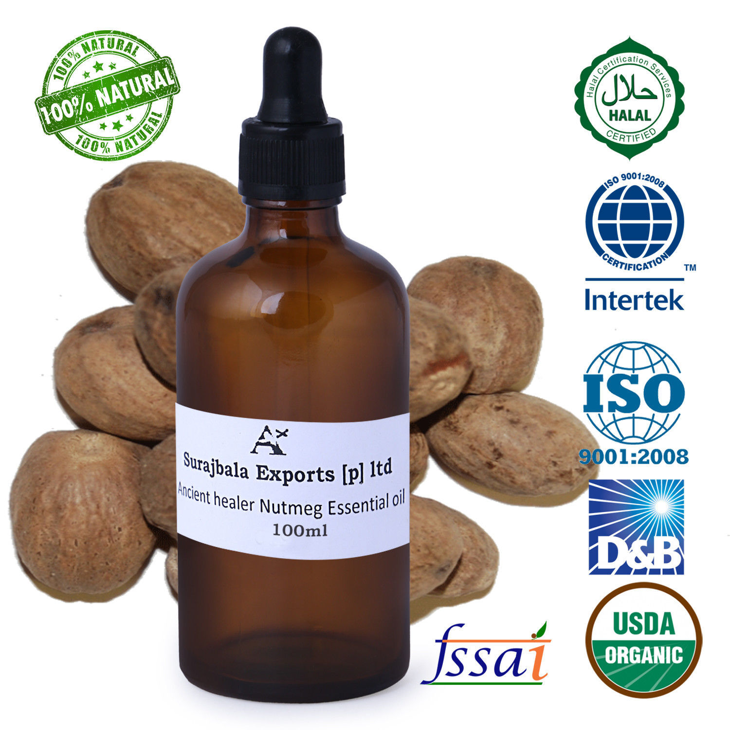 Nut Meg Essential Oil - 1000 Ml, 99% Pure Herbal Extract Made From Seeds, Liquid For All Age Groups, Store In Cool & Dry Place