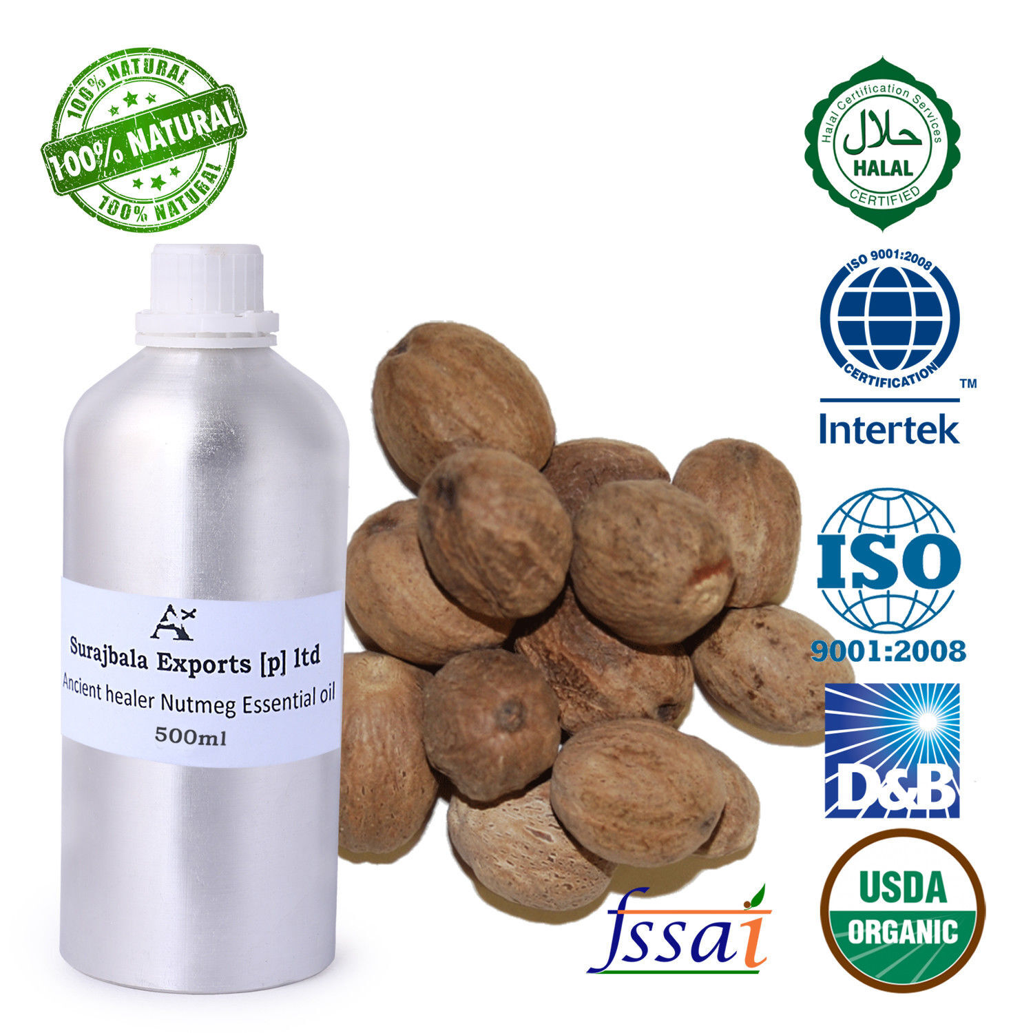 Nut Meg Essential Oil - 1000 Ml, 99% Pure Herbal Extract Made From Seeds, Liquid For All Age Groups, Store In Cool & Dry Place