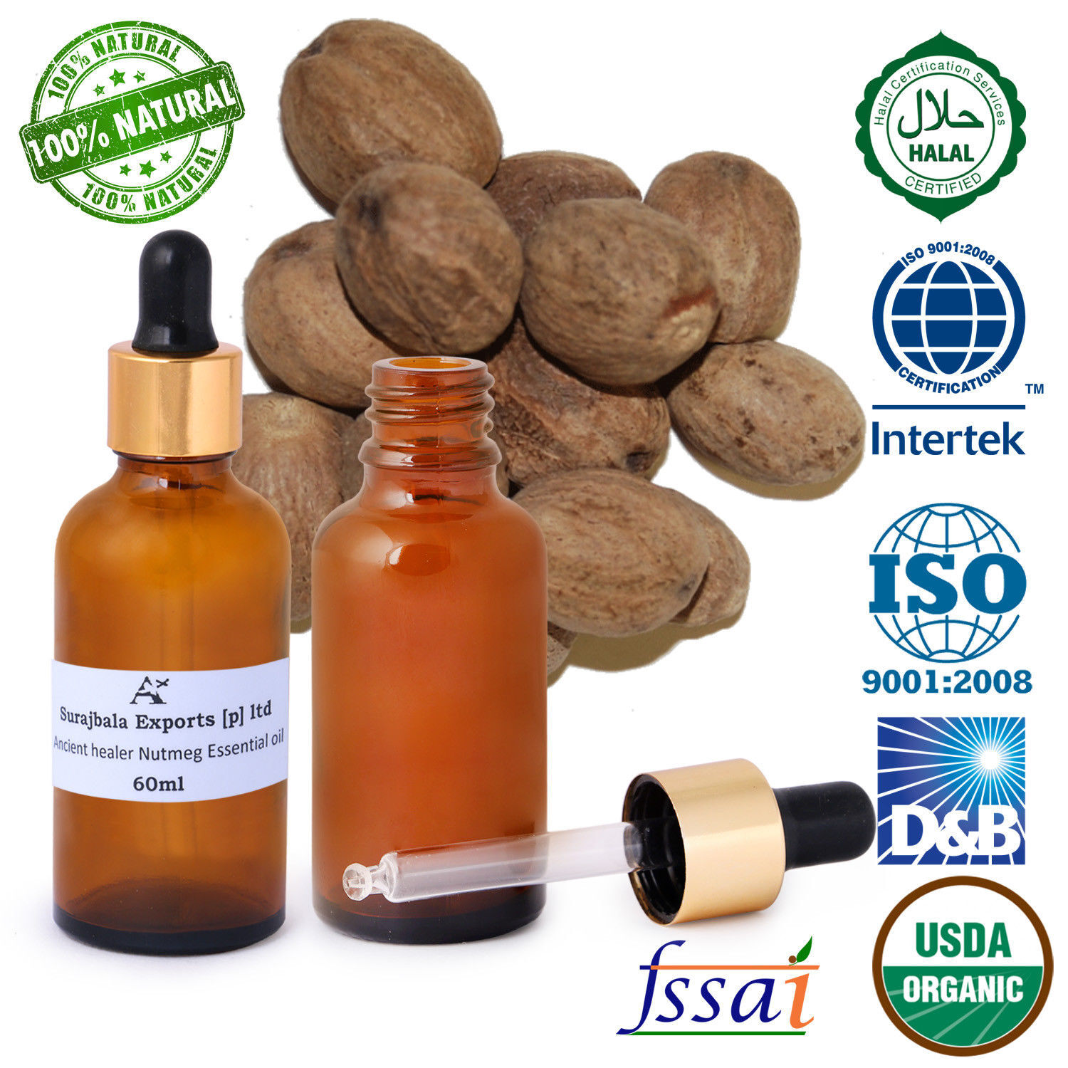 Nut Meg Essential Oil - 1000 Ml, 99% Pure Herbal Extract Made From Seeds, Liquid For All Age Groups, Store In Cool & Dry Place