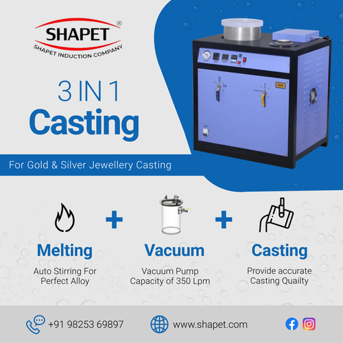 3 In 1 Gold Casting Machine - 145 Kg, Gray | Frequency Speed Control, Water Cooling, Automatic Melting, Casting & Investment Functions, 350 Lpm Vacuum Capacity