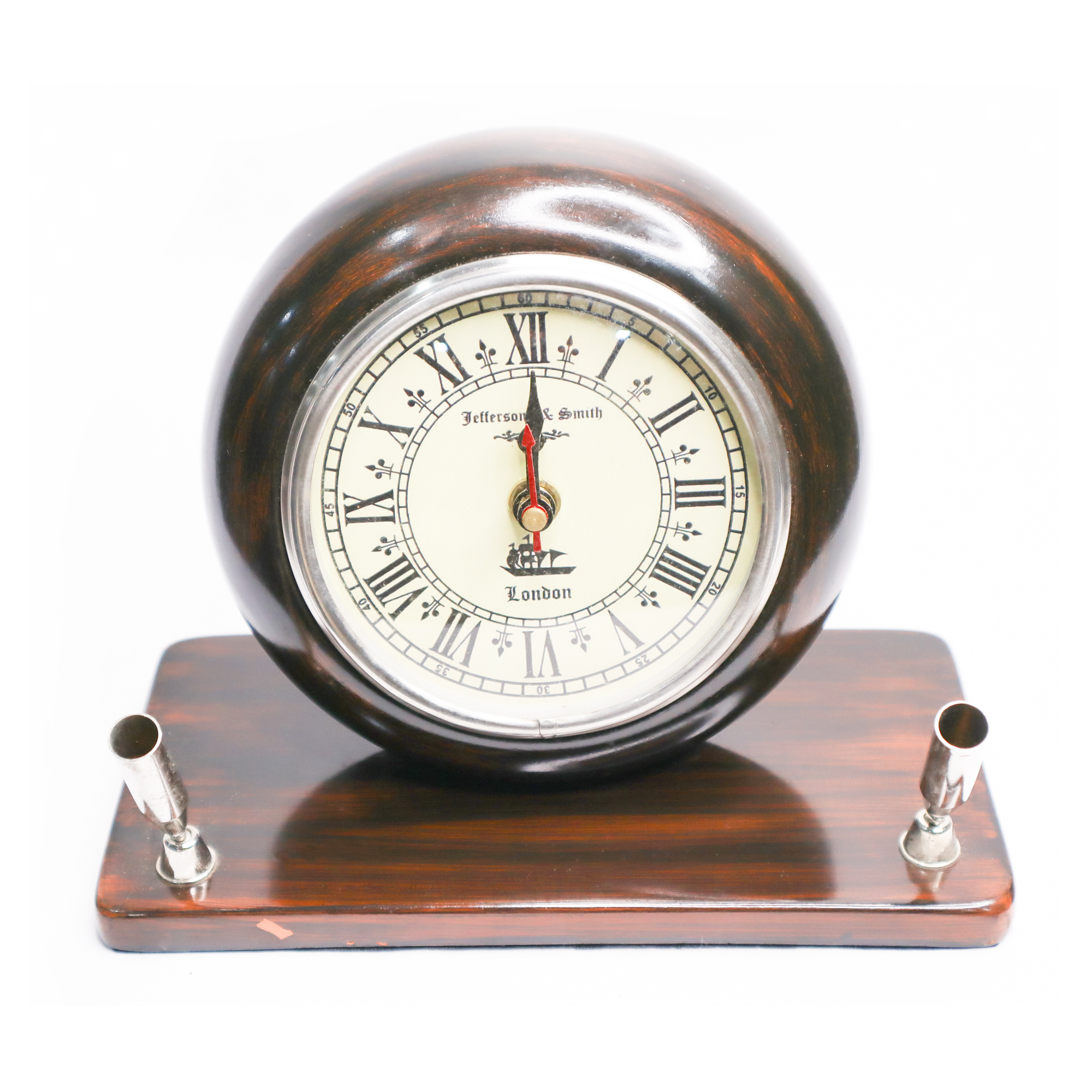 Brown Pen Holder Wooden Desktop Clock